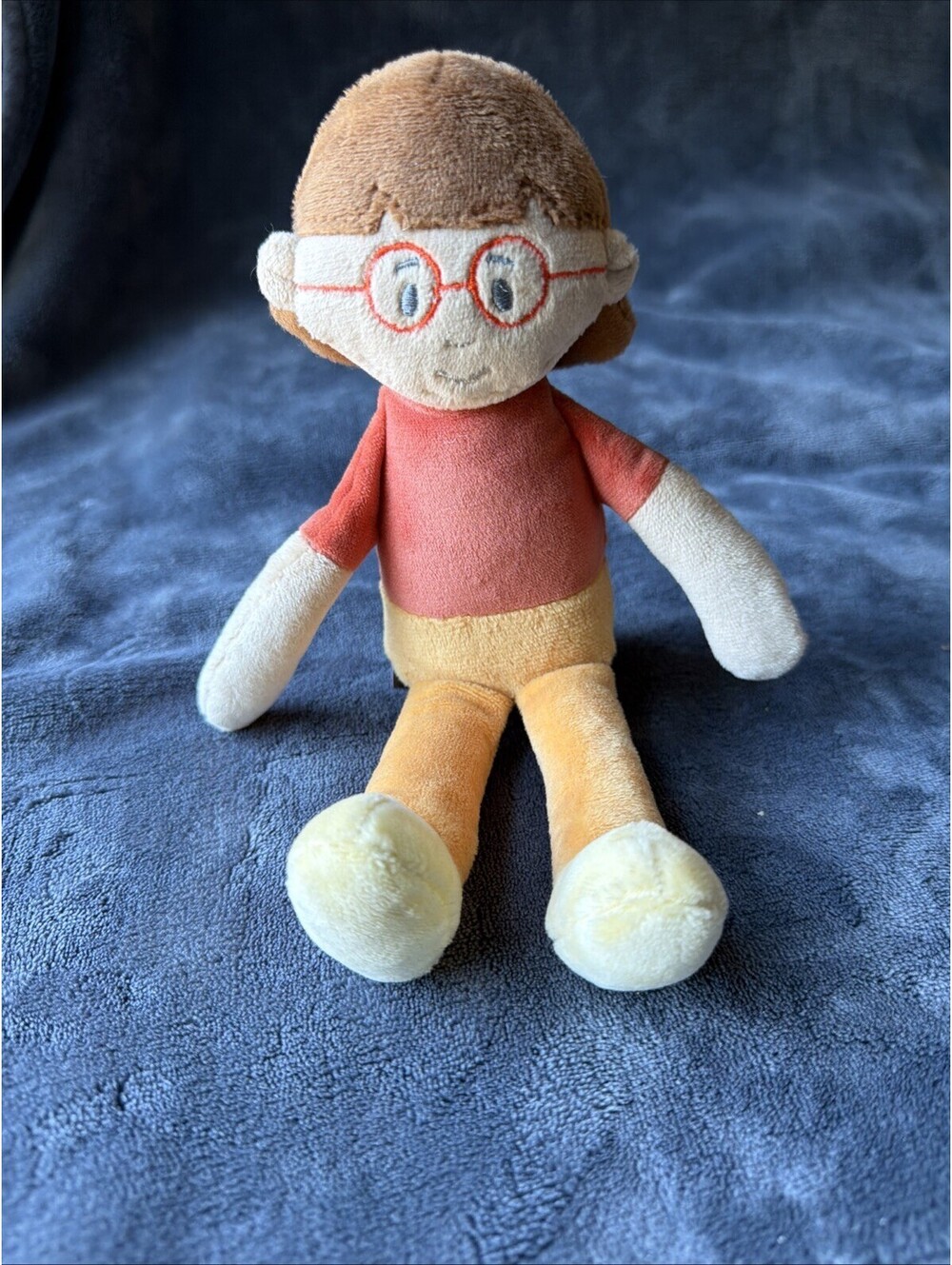 Demdaco Hopeful Plush Girl Brown Hair Orange Shirt 9” Security Doll US74
